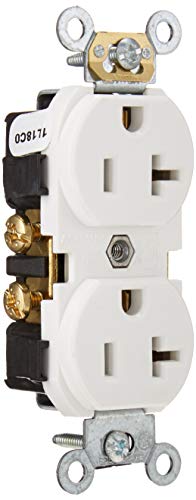 Leviton CR020-W 20-Amp, 125 Volt, Slim Body Duplex Receptacle, Straight Blade, Commercial Grade, Self Grounding, White