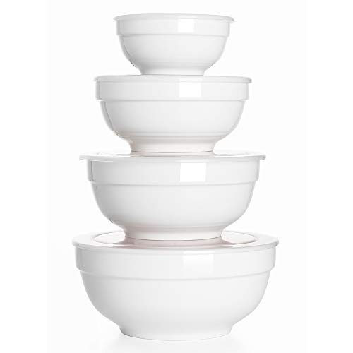 DOWAN Ceramic Bowl Set with Lids, Serving Bowls with Lids Set, Food Storage Container, Porcelain Prep Bowl, Small Mixing Bowls for Kitchen, Microwave & Dishwasher Safe, 64/42/22/12 Ounce, Set of 4