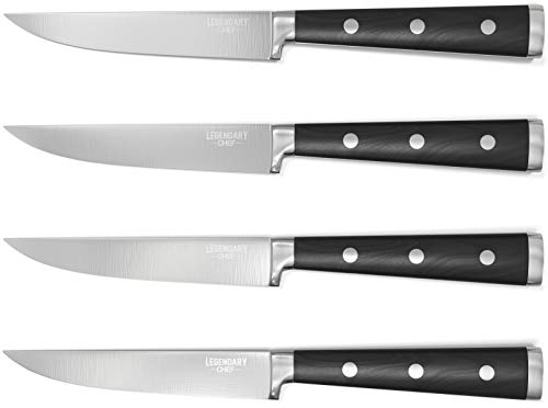 Super Sharp Premium Steak Knife Non Serrated- High Carbon Stainless Steel Steak Knives Set of 4 - Triple Rivet Black Walnut Handles