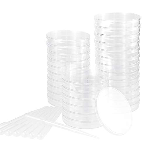 UPlama Petri Dish Set with Lids, Pack of 30 90mm x 15mm Sterile Plastic Petri Dish Set with 100 Plastic Transfer Pipettes (3ml) Perfect Kit for School Science Fair Projects Birthday Parties