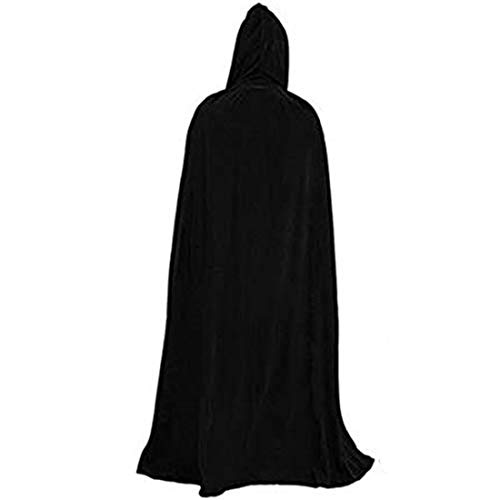 Utaomld Unisex Full Length Hooded Robe Cloak Long Velvet Cape Cosplay Costume for Witch Goth Devil Pirate Vampire Demon, Christmas Halloween Party Dress Up 59 inch,Black