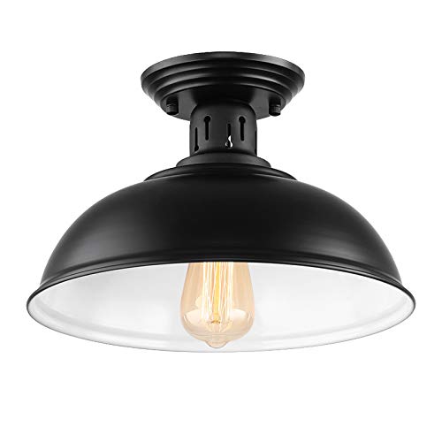 Eyassi Farmhouse Black Ceiling Lighting Fixture, Metal Semi Flush Mount Close to Ceiling lamp Industrial Hanging Light for Living Room Kitchen Island Bedroom Hallway Entryway Closet Office Laundry