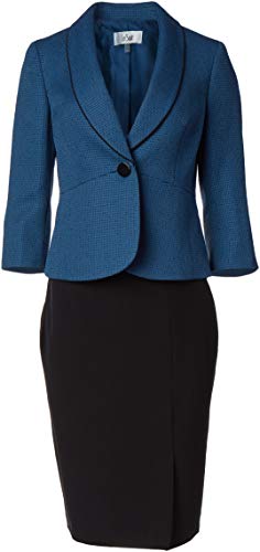 Le Suit Women's 1 Button Shawl Collar Textured Weave Skirt Suit, Peacock/Black, 12