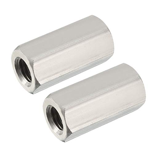 uxcell M12 X 1.75-Pitch 40mm Length 304 Stainless Steel Metric Hex Coupling Nut, 2-Pack
