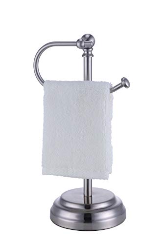 SunnyPoint Heavy Weight Classic Decorative Metal Fingertip Towel Holder Stand for Bathroom, Kitchen, Vanity and Countertops. (Brush Chrome, 14' x 5.5 x 5.5 INCH)