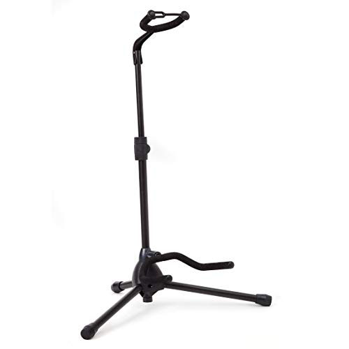 Universal Guitar Stand by Hola! Music - Fits Acoustic, Classical, Electric, Bass Guitars, Mandolins, Banjos, Ukuleles and Other Stringed Instruments - Black