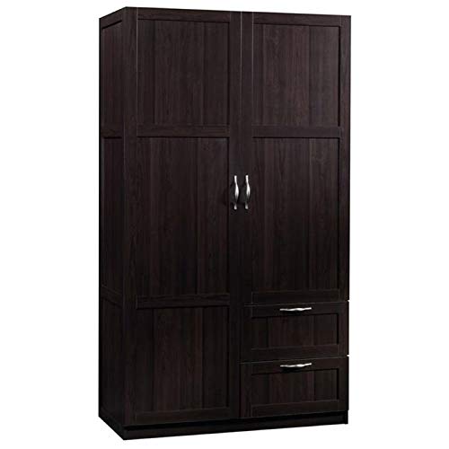 Pemberly Row Traditional Style Wardrobe Armoire, Storage Cabinet with Doors in Cinnamon Cherry