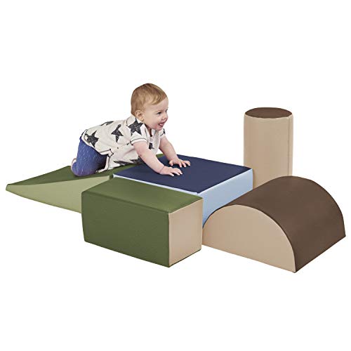 ECR4Kids ELR-12683F-ET SoftZone Climb and Crawl Activity Play Set, Lightweight Foam Shapes for Climbing, Crawling and Sliding, Safe Foam Playset for Toddlers and Preschoolers, 5-Piece Set, Earthtone