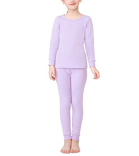 LAPASA Girls 100% Cotton Thermal Underwear Long John Set Winter Base Layer Top and Bottom G09 (X-Small, Purple)