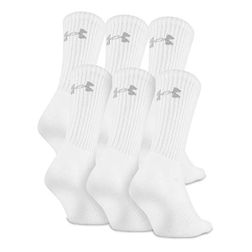 Under Armour Adult Charged Cotton 2.0 Crew Socks, 6-Pairs, White/Gray, Shoe Size: Mens 4-8, Womens 6-9