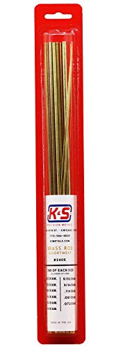 K & S Precision Metals 3405 Round Brass Rod, Diameters .020, 1/32, 3/64, 1/16, 3/32, 1/8, 5/32, 3/16.114.081.072, 11 Pieces per Pack, Made in The USA