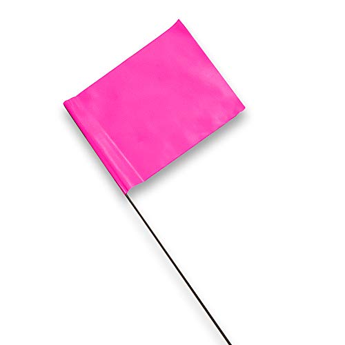 ACE Supply Marking Flags - 4 x 5-Inch Flag on 15-Inch Steel Wire - Neon Pink, 100-Pack - Markers for Lawn Sprinklers, Irrigation, Property Line, Yard & Garden, Survey Stakes, Invisible Fence