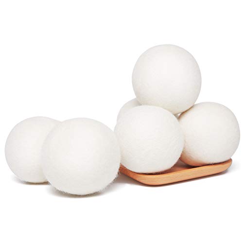 Wool Dryer Balls - 6 Pack XL, 100% Handmade Natural New Zealand Wool, Reusable Organic Fabric Softener, Reduce Wrinkles & Drying Time, Chemical Free Hypoallergenic Safe White