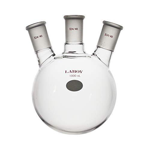 Laboy Glass 1000mL 3 Neck Round Bottom Boiling Flask with 24/40 Center & Side Joints Angled Distilling Receiving Reflux Flask Multi Neck Distillation Apparatus Organic Chemistry Lab Glassware