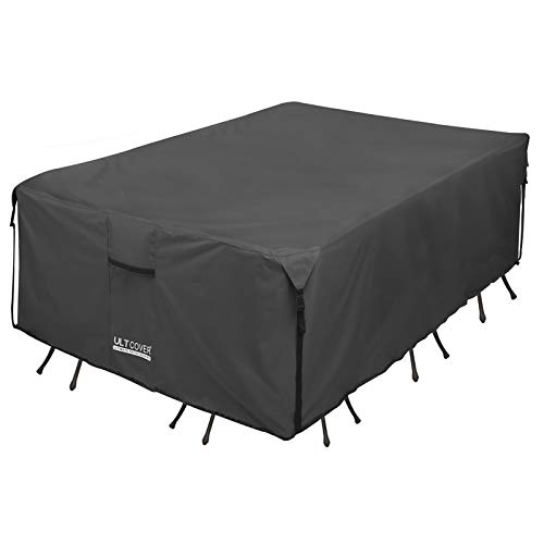 ULTCOVER 600D Tough Canvas Durable Rectangular Patio Table and Chair Cover - Waterproof Outdoor General Purpose Furniture Covers 136 x 74 inch, Black