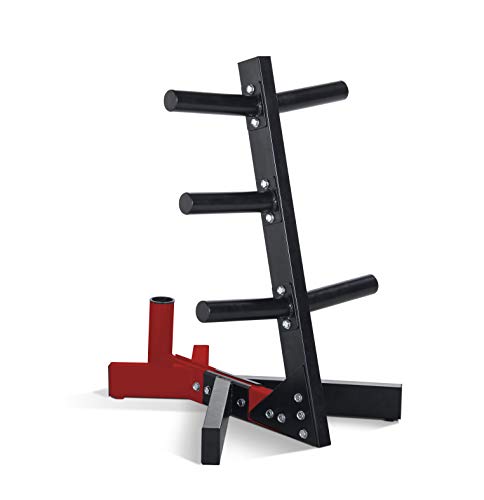 CAP Barbell Olympic Plate Tree Storage Rack for Weights and Bar, Red