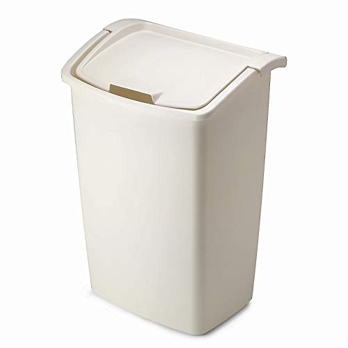 Rubbermaid FG280300BISQU Dual-Action Swing Lid Trash Can for Home, Kitchen, and Bathroom Garbage, 11.25 Gallon, Off-White Bisque, 45-quart, Tan