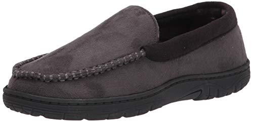 Hanes Men's Moccasin Slipper House Shoe With Indoor Outdoor Memory Foam Sole Fresh Iq Odor Protection, Grey, Large