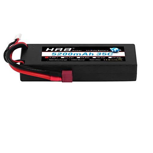 HRB 2s Lipo Battery 7.4V 35C 5200mAh RC Lipo Batteries Hard Case with Deans Plug for 1/8 1/10 RC Vehicles Car,Trucks,Airplane,Boats