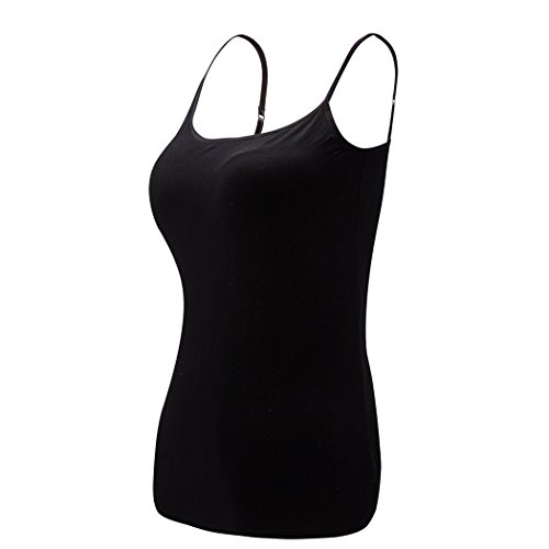 Ibeauti Womens Camisoles Tops with Built in Padded Bra Basic Breathable Tank Top (S, Black)