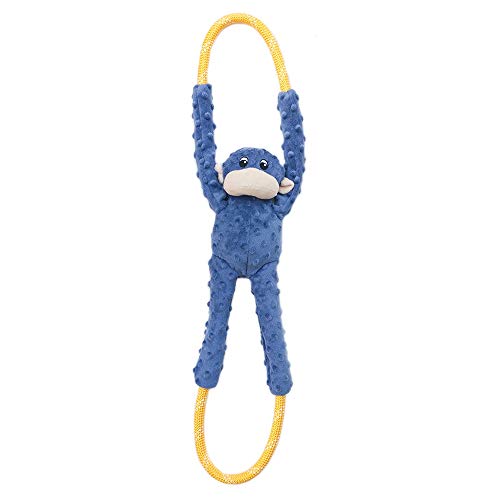 ZippyPaws - Monkey RopeTugz, Squeaky and Plush Rope Tug Dog Toy - Blue