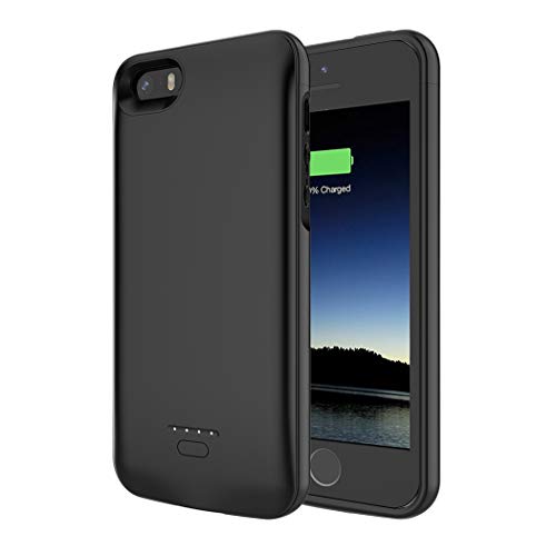 Battery Case for iPhone 5/5S/SE, 4000mAh iPhone SE Battery Charging Case for iPhone 5 SE 5S Magnetic Charger Case Protective Backup Power Case Cover for iPhone 5/5s/se -Black [Not fit 5C Model]