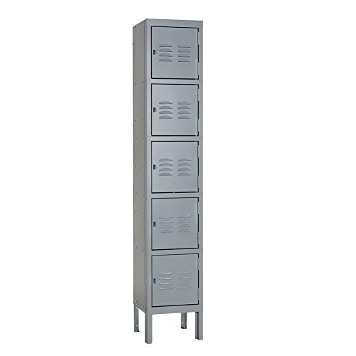 Pataku 5-Tier Metal Locker Storage Cabinet for School, Gym, Home, Office, Employees and Team Locker Rooms, 5 Doors, Gray