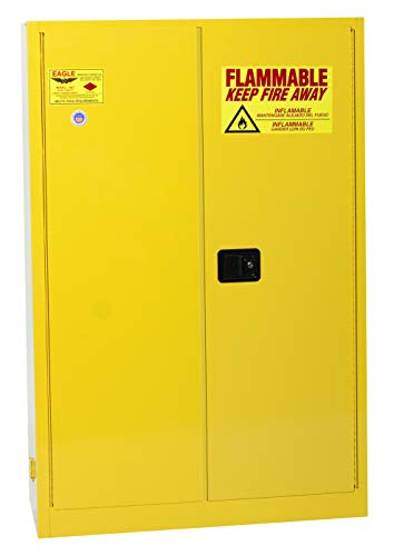 Eagle 1947 Safety Cabinet for Flammable Liquids, 2 Door Manual Close, 45 gallon, 65'Height, 43'Width, 18'Depth, Steel, Yellow