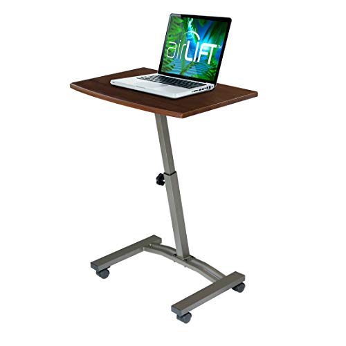 Seville Classics 23.6' Solid-Top Height Adjustable Mobile Laptop Desk Cart Ergonomic Table, Walnut