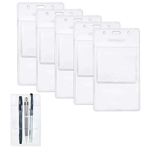 Wisdompro 5 Pack Heavy Duty Pocket Protector for Shirts, Lab Coats, Pants - Multi-Purpose- Holds Pens, Pointers, Cards, and Notes. Top is Pre-Slotted for Lanyard and Has Holes for Nametag - Clear