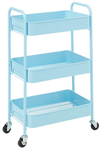 CAXXA 3-Tier Rolling Metal Storage Organizer - Mobile Utility Cart with Caster Wheels, Blue