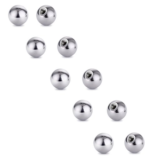 COTTVOTT Threaded 316L Steel Replacement Balls Piercing Parts for Body Jewelry Labret Belly Rings Tongue Barbell 14G Pack of 10 (10pcs 14G 5mm)