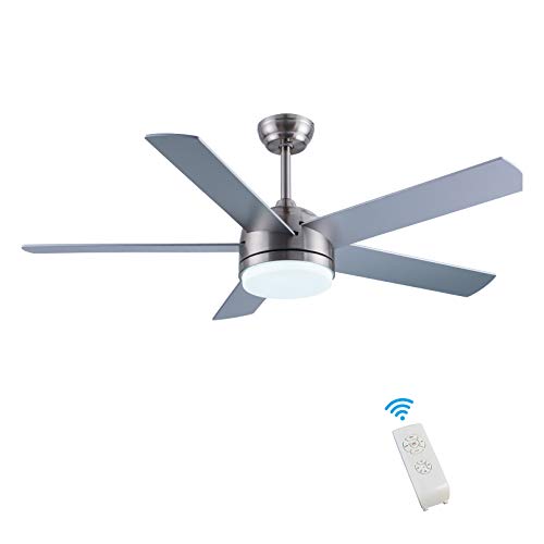 CJOY Ceiling Fan with Light, 52 Inch Modern Ceiling Fan in Brushed Nickel with 4 Blades, Remote Controls, for Indoor