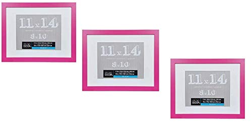 11 x 14 Picture Frames 3 Pink Colored Photo Frames - Displays 8x10 with Mat or 11x14 W/O Mat - Wall Mounting Material Included …Children's Art Frame (Pink Bundle)