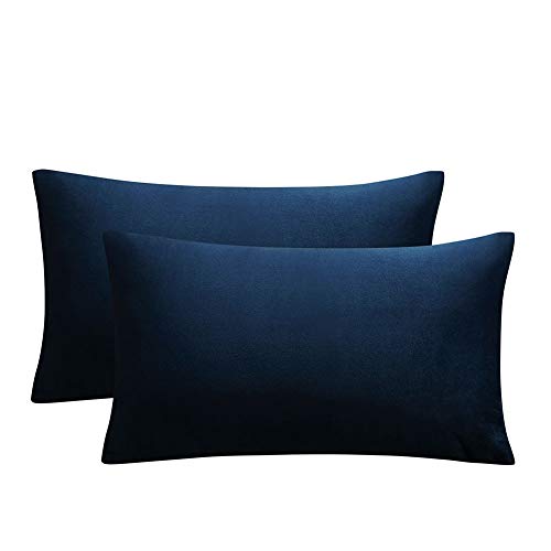 JUSPURBET Decorative Lumbar Pillow Covers,Pack of 2 Velvet Throw Pillow Covers for Couch Bed Sofa,Soild Color Soft Pillow Cases,12x20 Inches,Navy Blue