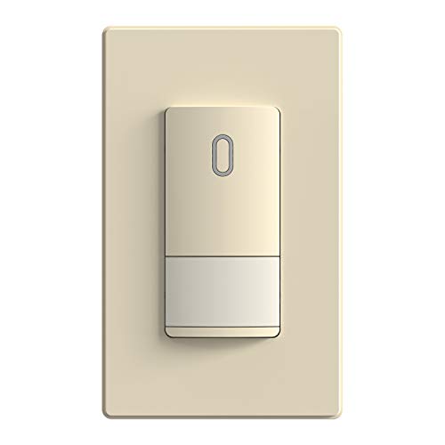 ELEGRP Occupancy Sensor Light Switch, PIR Infrared Motion Activated Wall Switch, No Neutral Wire, Single Pole for CFL/LED/Incandescent Bulb, Wall Plate Included, UL Listed (Matte Light Almond)