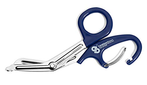 EMT Trauma Shears with Carabiner - 7.5' Stainless Steel Bandage Scissors for Surgical, Medical & Nursing Purposes - Sharp Curved Scissor is Perfect for EMS, Doctors, Nurses, Cutting Bandages [Blue]