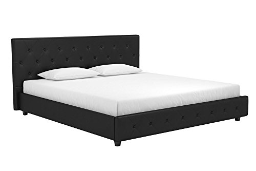 DHP Dakota Upholstered Faux Leather Platform Bed with Wooden Slat Support and Tufted Headboard and Footboard - King Size (Black)