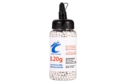 Airsoft BBS 0.20g 6mm 2000rounds with an resealable Plastic Bottle& an Easy-Pour spout,White Airsoft pellets
