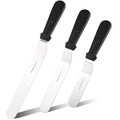 PUCKWAY Offset Frosting Cake Knife set of 3 Black 6 8 & 10 Inch Angled Icing Spatula for Decorating