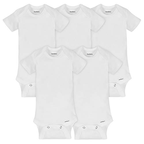 Gerber baby girls 5-pack Or 15 Multi Size Organic Short Sleeve Onesies Bodysuits infant and toddler bodysuits, White 5 Pack, 0-3 Months US