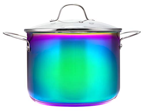 The Magical Kitchen Collection by The Sneaky Chef - Iridescent Rainbow 8-Quart Stock Pot With Handles & Glass Lid -Premium Heavy Duty Stainless Steel Titanium, Rust Proof, Oven-Safe, Induction Ready.