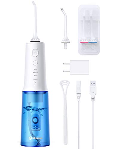 [Upgrade] Professional Water Flosser for Teeth, Cordless Dental Oral Irrigator 4 Modes with 320ml Water Tank, CREMAX IPX7 Water Flosser Portable and USB Rechargeable for Travel Home Office