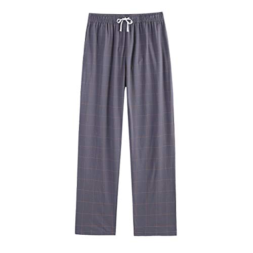 Vulcanodon Mens Cotton Pajama Pants, Lightweight Sleep Pants with Pockets Soft Lounge Pajama Pants for Men Plaid Pj Bottoms(Iron Gray-Plaid,XL)