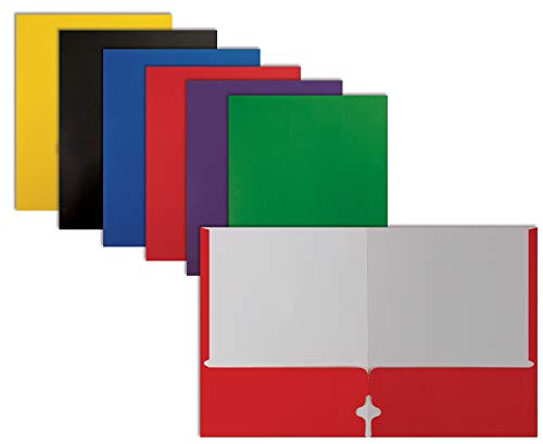 Letter Size Paper Portfolios by Better Office Products, Case of 100, Assorted Primary Colors, (Assorted, 2 Pocket Paper Folders)