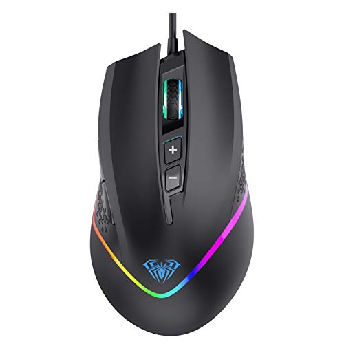 AULA F805 Wired Gaming Mouse, Home Office Notebook Desktop Computer Games Dedicated Ergonomic PC Mice With Side Buttons, 6400DPI Adjustable, 1.8M USB Cable, RGB LED