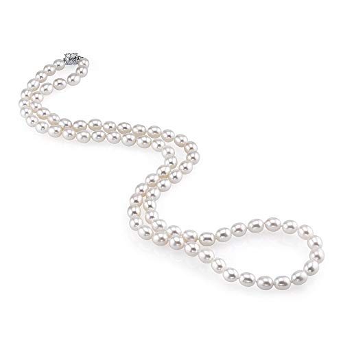 THE PEARL SOURCE 10-11mm AAA Quality Oval White Freshwater Cultured Pearl Necklace for Women in 24' Matinee Length