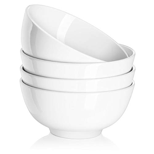 DOWAN Ceramic Soup Bowls, Cereal Bowl, 22 Ounce Bowls Set, Chip Resistant, Dishwasher & Microwave Safe, Porcelain Bowls for Kitchen, White Bowls for Cereal Soup Rice Pasta Salad Oatmeal, Set of 4