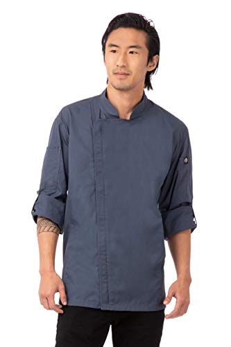 Chef Works Men's Hartford Chef Coat, Blue, MEDIUM