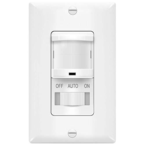 TOPGREENER TSOS5-White in Wall PIR Motion Sensor Light Switch, Occupancy Sensor Switch, On/Off Override, Single-Pole, Fluorescent 500VA/Motor 1/8Hp/Incandescent 500W, Neutral Wire Required, 1 Pack